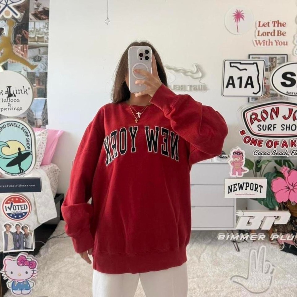 Brandy Melville red New York crewneck sweatshirt